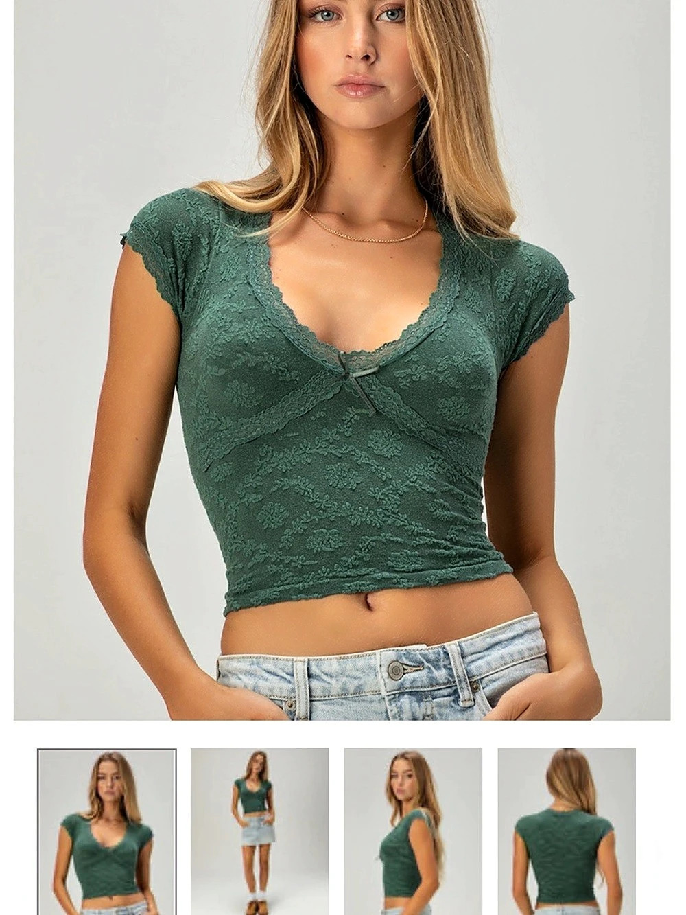 BDG Floral Lace Short Sleeve Top in Green Size XS/S Like New